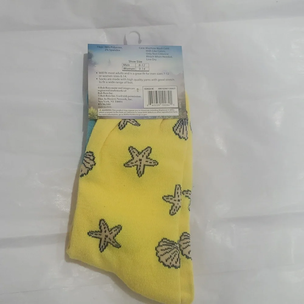Bob Ross The Joy of Painting unisex yellow blue‎ crew socks new